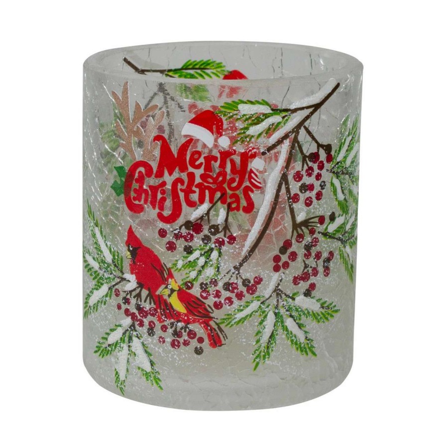 Candles & Lanterns * | Northlight 2.75-Inch Cardinal And Pine Hand Painted Flameless Christmas Candle Holder