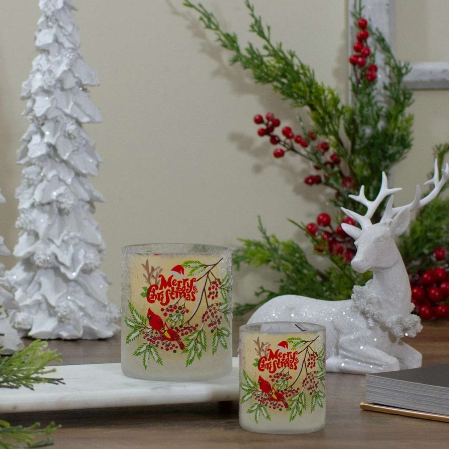 Candles & Lanterns * | Northlight 2.75-Inch Cardinal And Pine Hand Painted Flameless Christmas Candle Holder