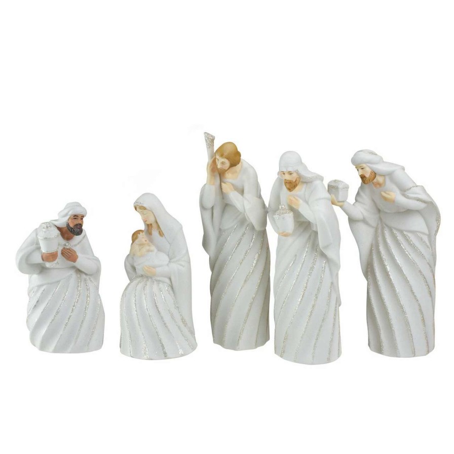 Nativity Sets & Accessories * | Roman 5Pc White And Silver Holy Family With Men Christmas Nativity Figure Set 7.25