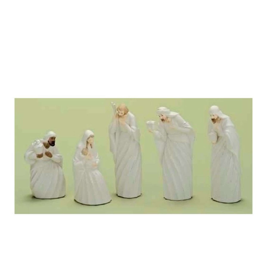 Nativity Sets & Accessories * | Roman 5Pc White And Silver Holy Family With Men Christmas Nativity Figure Set 7.25