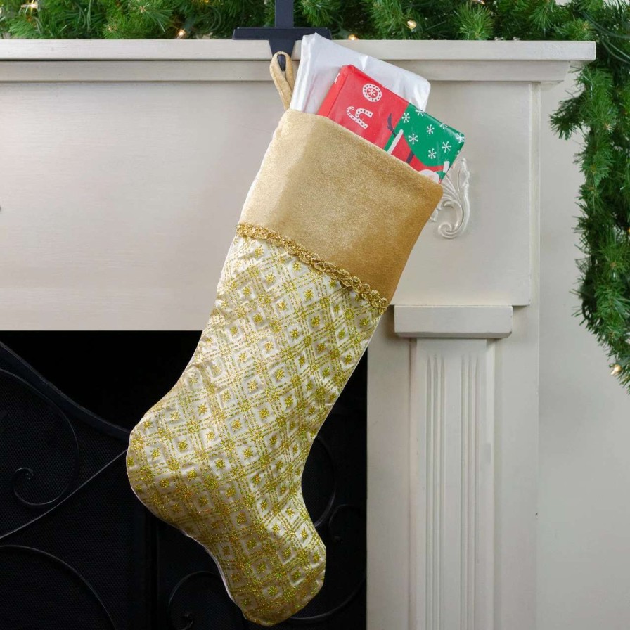 Stockings & Holders * | Northlight 20.5 Gold And Brown Glitter Star Print Christmas Stocking