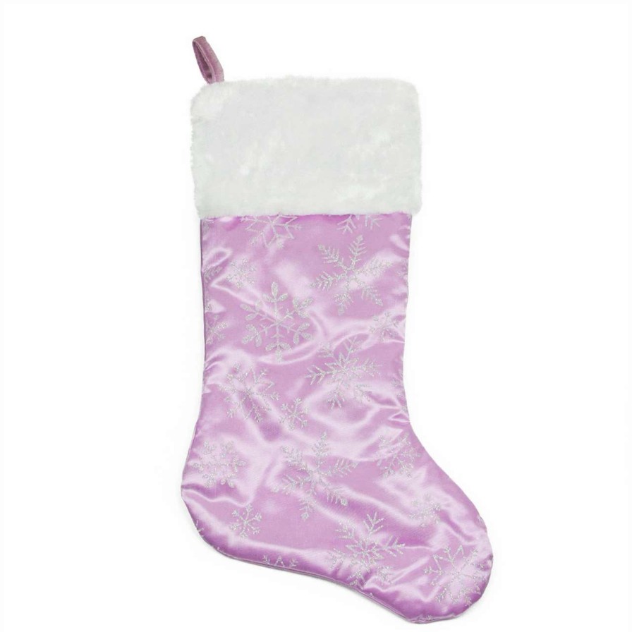 Stockings & Holders * | Northlight 20 Purple And White Glittered Snowflake Christmas Stocking With Cuff