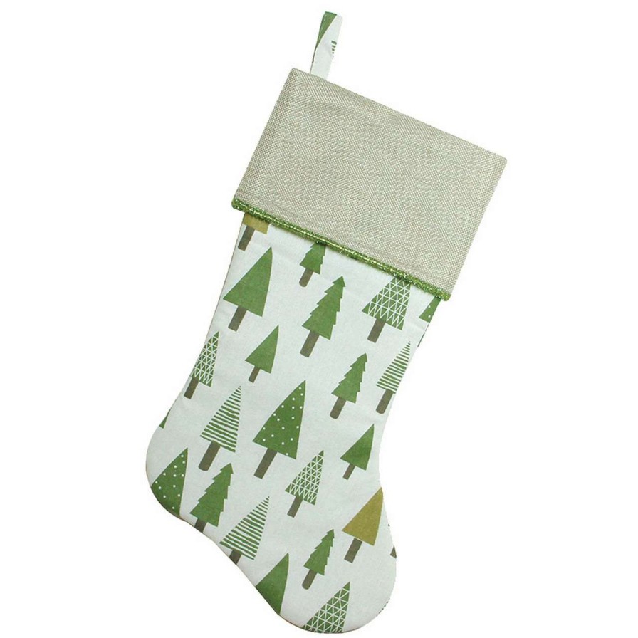 Stockings & Holders * | Northlight 18.5 Green And White Christmas Stocking With Flax Cuff