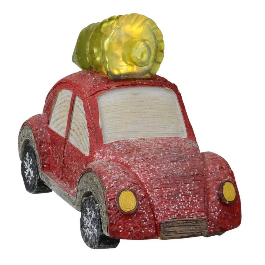 Christmas Table Top Trees * | Allstate 6 Red And Green Led Embellished With Glitter Retro Car With Tree On Top Decoration