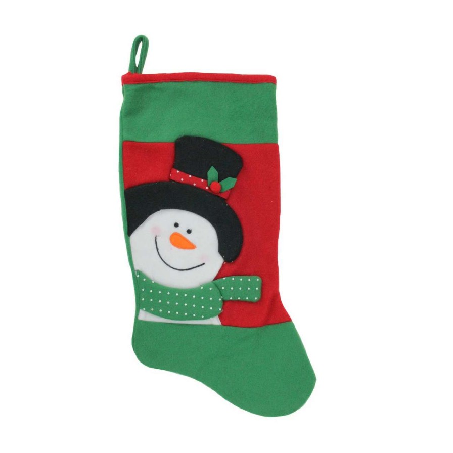 Stockings & Holders * | St. Nick'S Choice 19 Red And Green Fleece Christmas Stocking With Snowman Applique