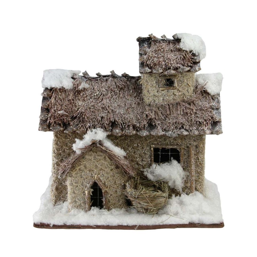 Christmas Village Sets & Accessories * | Northlight 9.25 Brown And Beige Two Story Snowy Cabin Christmas Tabletop Decor