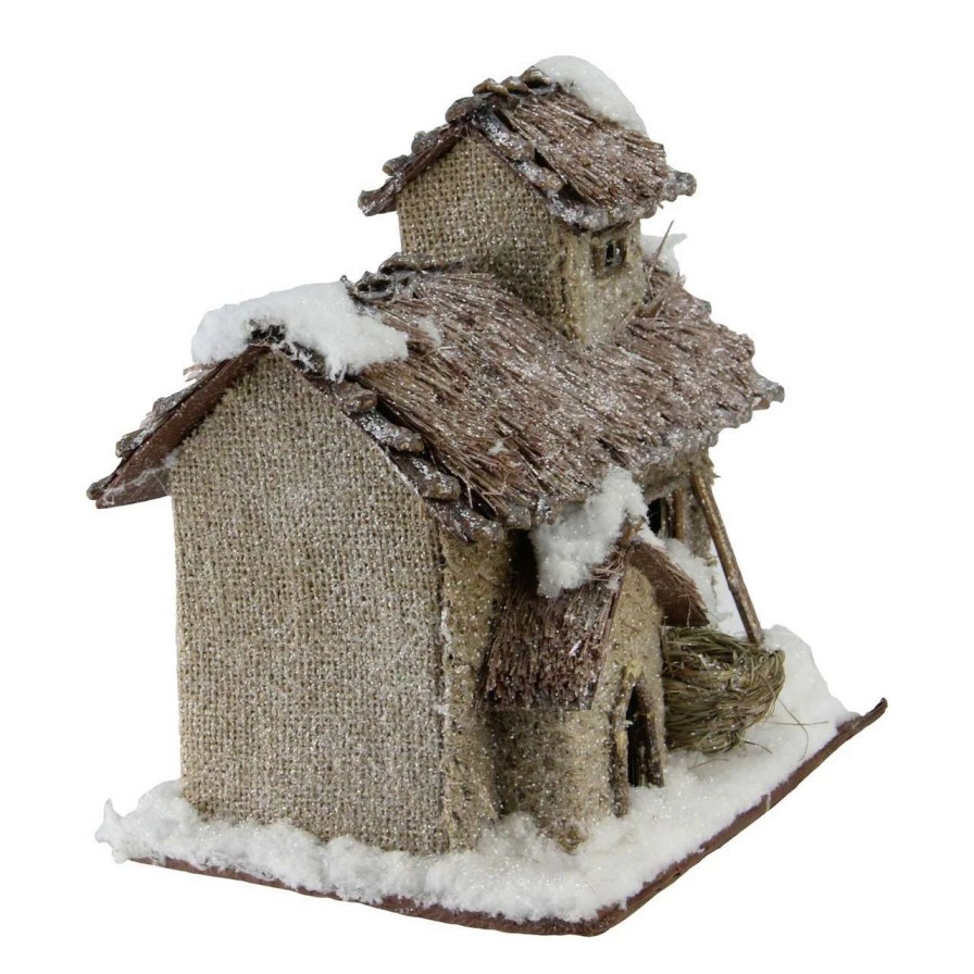 Christmas Village Sets & Accessories * | Northlight 9.25 Brown And Beige Two Story Snowy Cabin Christmas Tabletop Decor