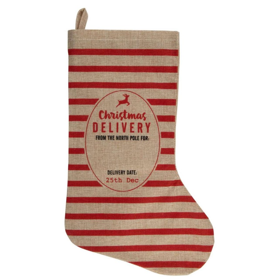 Stockings & Holders * | Northlight 19 Beige And Red Striped "Christmas Delivery" Stocking With Loop