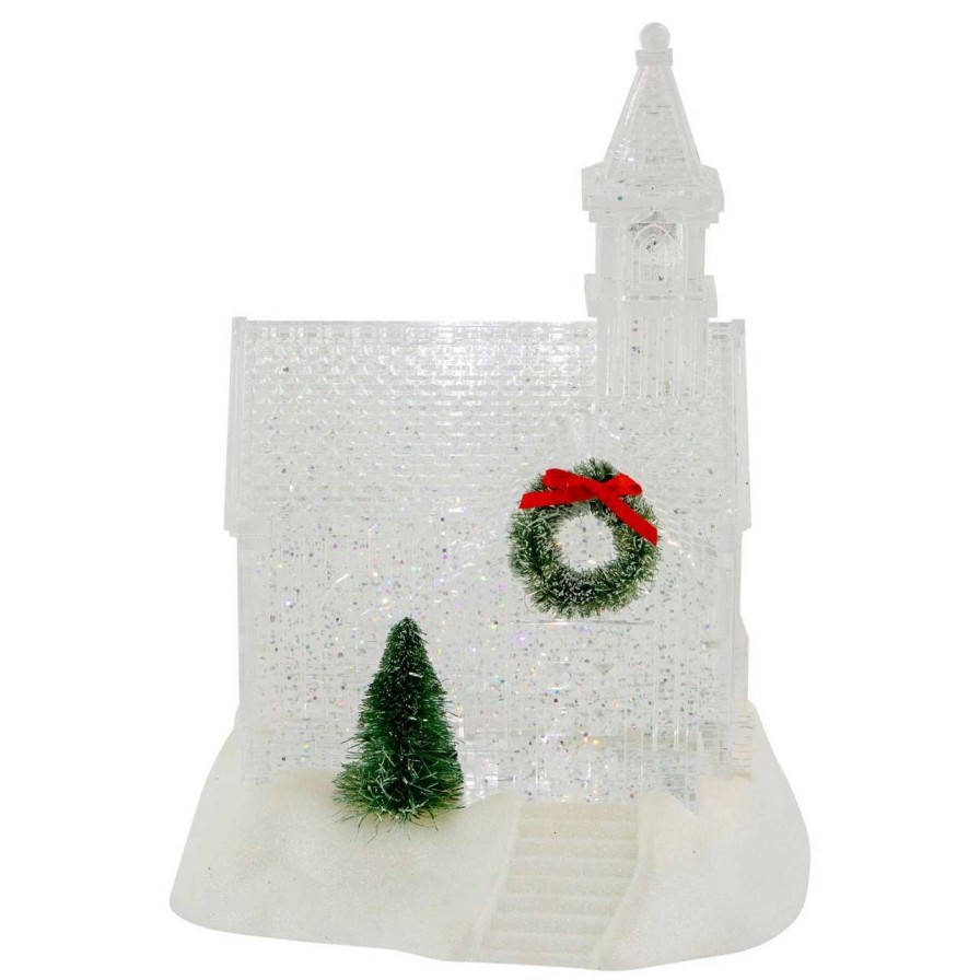 Christmas Village Sets & Accessories * | Northlight 9 Led Lighted Icy Crystal Glitter Snow Globe Christmas House