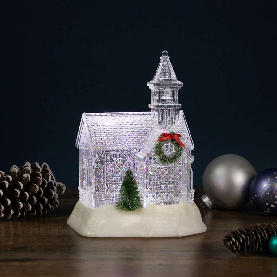 Christmas Village Sets & Accessories * | Northlight 9 Led Lighted Icy Crystal Glitter Snow Globe Christmas House