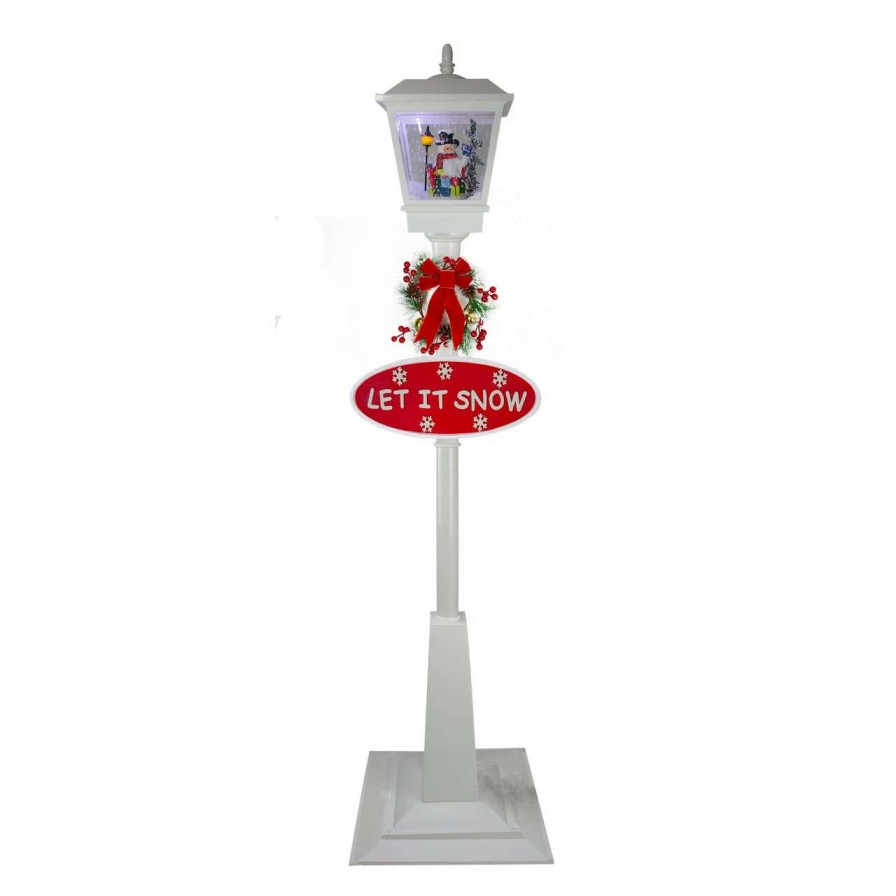 Christmas Village Sets & Accessories * | Northlight 70.75 White Lighted Musical Snowman Christmas Street Lamp