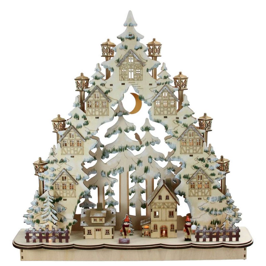 Christmas Village Sets & Accessories * | Roman 18.75" Led Cut Woodland Town In A Tree Christmas Tabletop Decor