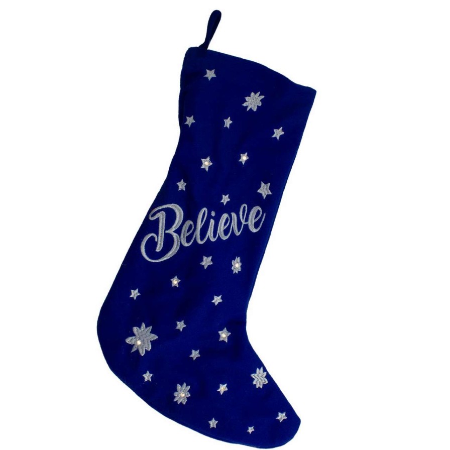 Stockings & Holders * | Northlight 18 Led Blue Stocking "Believe" With White Snowflakes