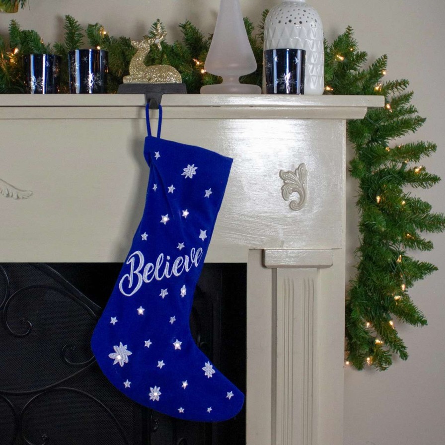 Stockings & Holders * | Northlight 18 Led Blue Stocking "Believe" With White Snowflakes