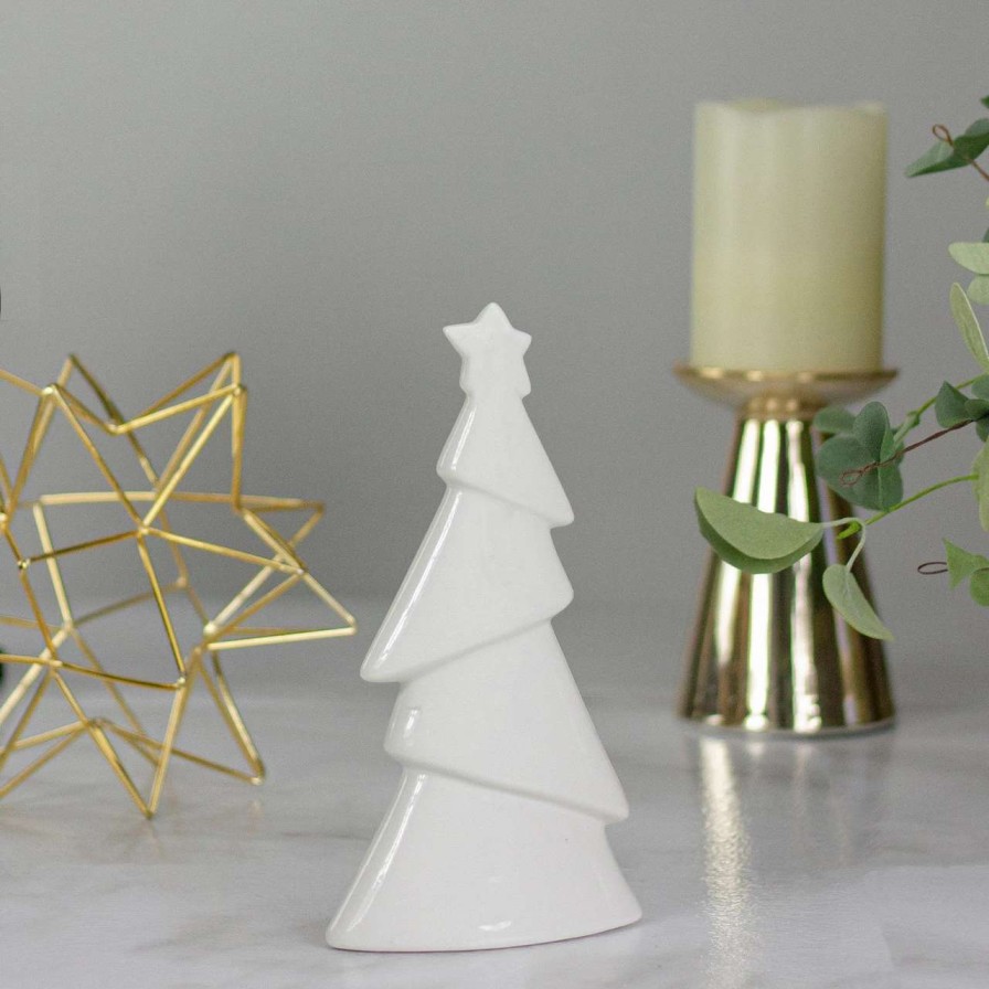 Christmas Table Top Trees * | Northlight 7.5 White Ceramic Asymmetric Christmas Tree Decoration