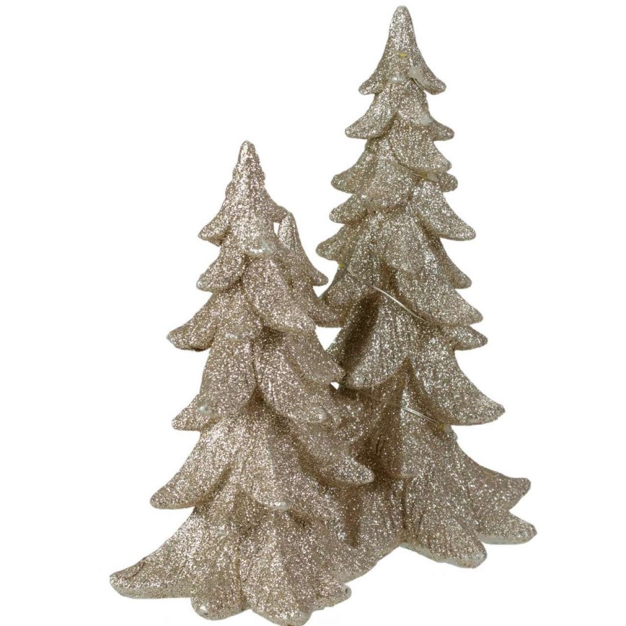 Christmas Table Top Trees * | Northlight 7.5 Led Lighted Champagne Gold Glittered Christmas Trees Decoration, Warm White Lights