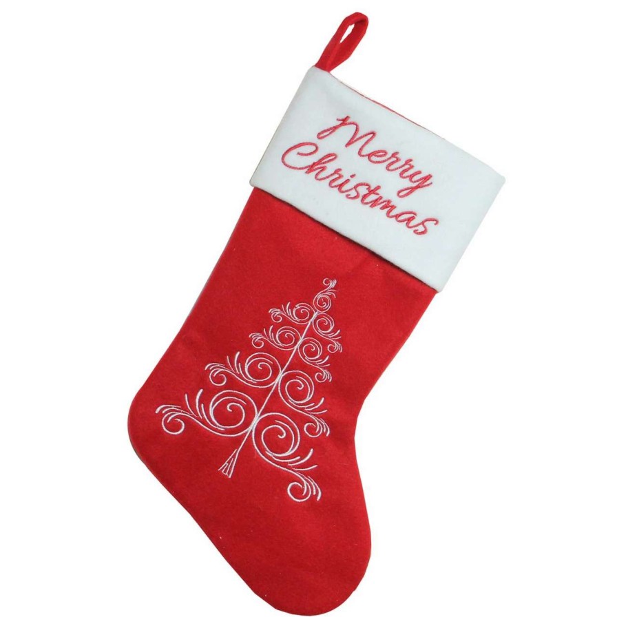 Stockings & Holders * | Northlight 15.75 Red And White Merry Christmas Tree Stocking With Cuff