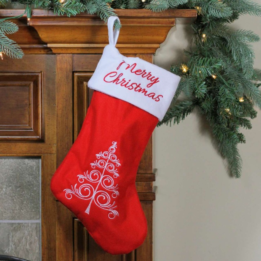 Stockings & Holders * | Northlight 15.75 Red And White Merry Christmas Tree Stocking With Cuff