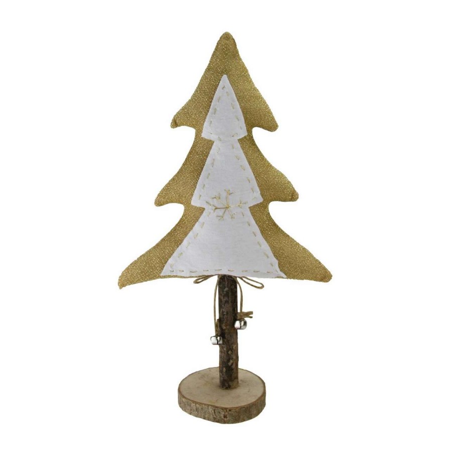 Christmas Table Top Trees * | Northlight 16" White And Gold Christmas Tree With Bells Tabletop Decor