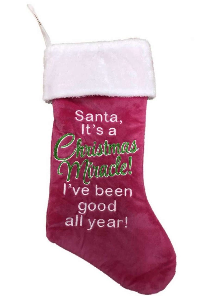 Stockings & Holders * | Holiday Time Pink Santa Miracle Good All Year Celebration Christmas Holiday Stocking