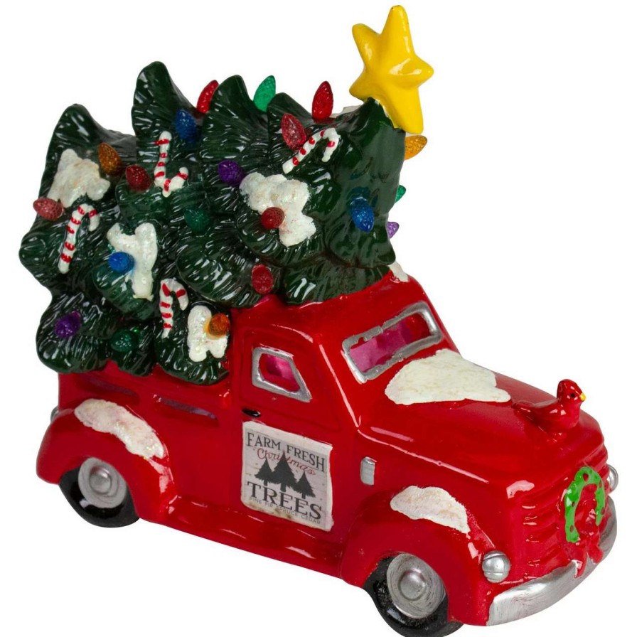 Christmas Table Top Trees * | Northlight 8 Red Led Lighted Vintage Truck Hauling Christmas Tree