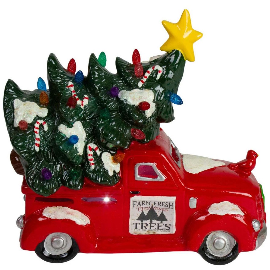 Christmas Table Top Trees * | Northlight 8 Red Led Lighted Vintage Truck Hauling Christmas Tree