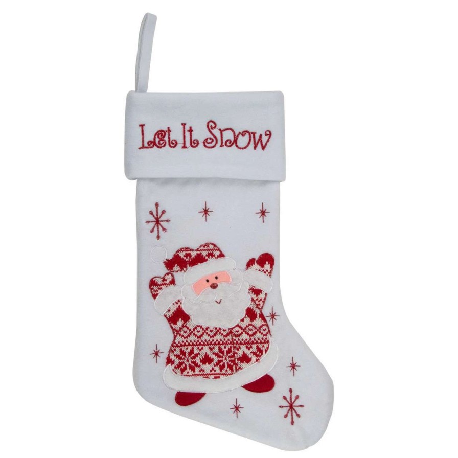 Stockings & Holders * | Northlight 19 Red And White "Let It Snow" Santa Claus Embroidered Christmas Stocking