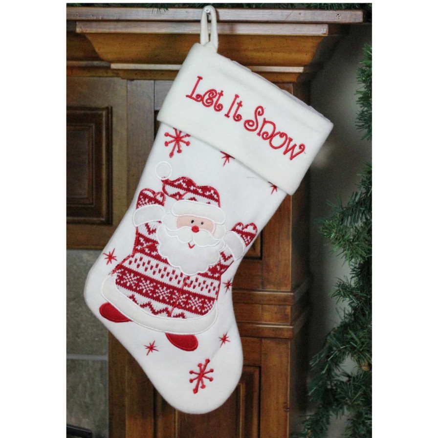 Stockings & Holders * | Northlight 19 Red And White "Let It Snow" Santa Claus Embroidered Christmas Stocking