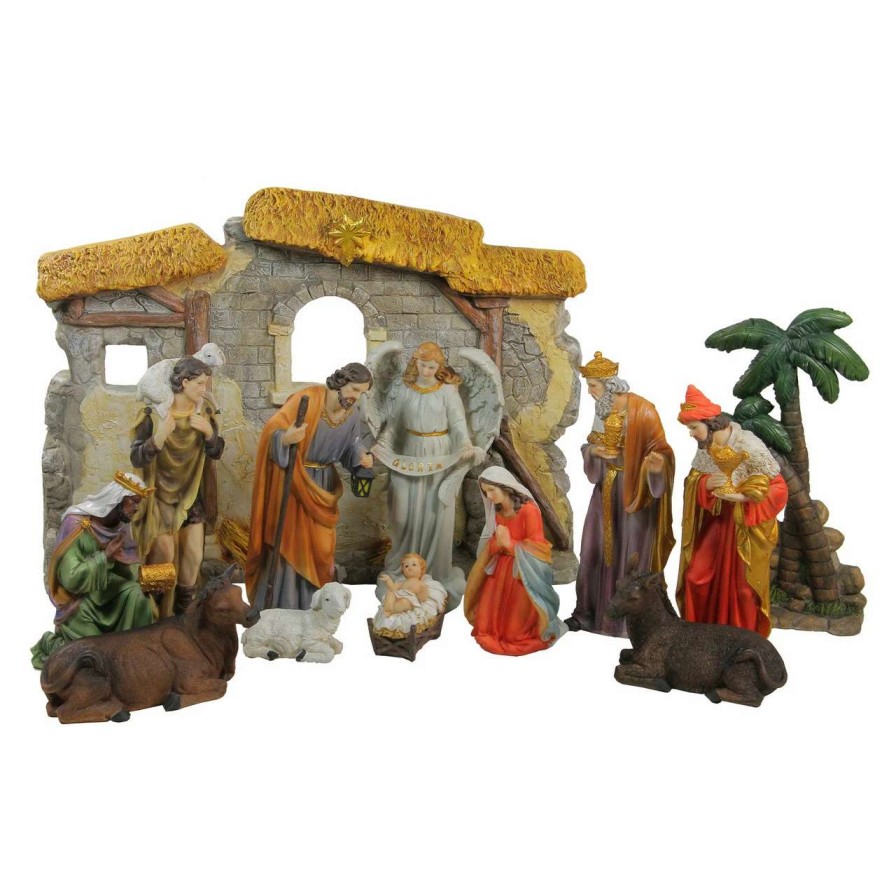 Nativity Sets & Accessories * | Northlight 13-Piece Gray Traditional Religious Christmas Nativity Figurine With Stable 23.25