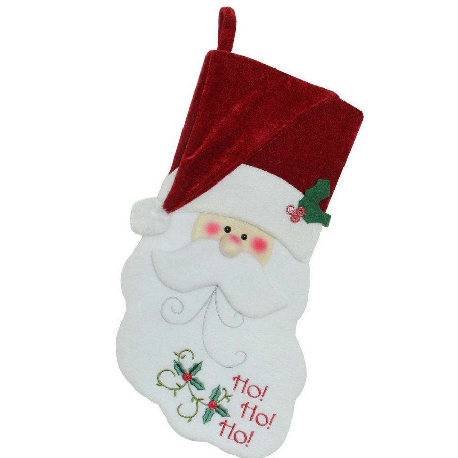 Stockings & Holders * | Northlight 19.25 Red And White Embroidered Ho Ho Ho Santa Face Christmas Stocking