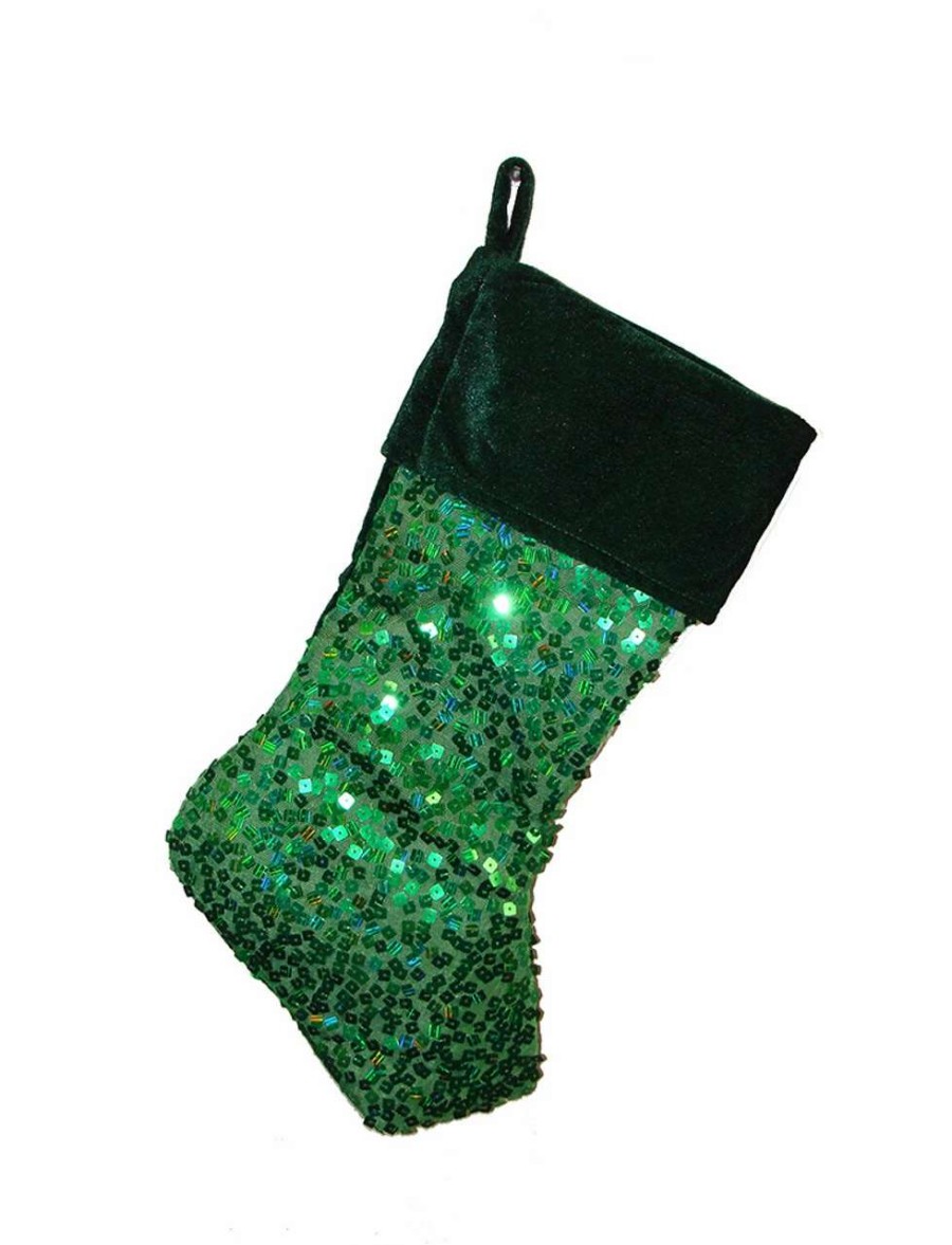 Stockings & Holders * | Northlight 20 Shiny Metallic Green Sequined Christmas Stocking With Velveteen Cuff