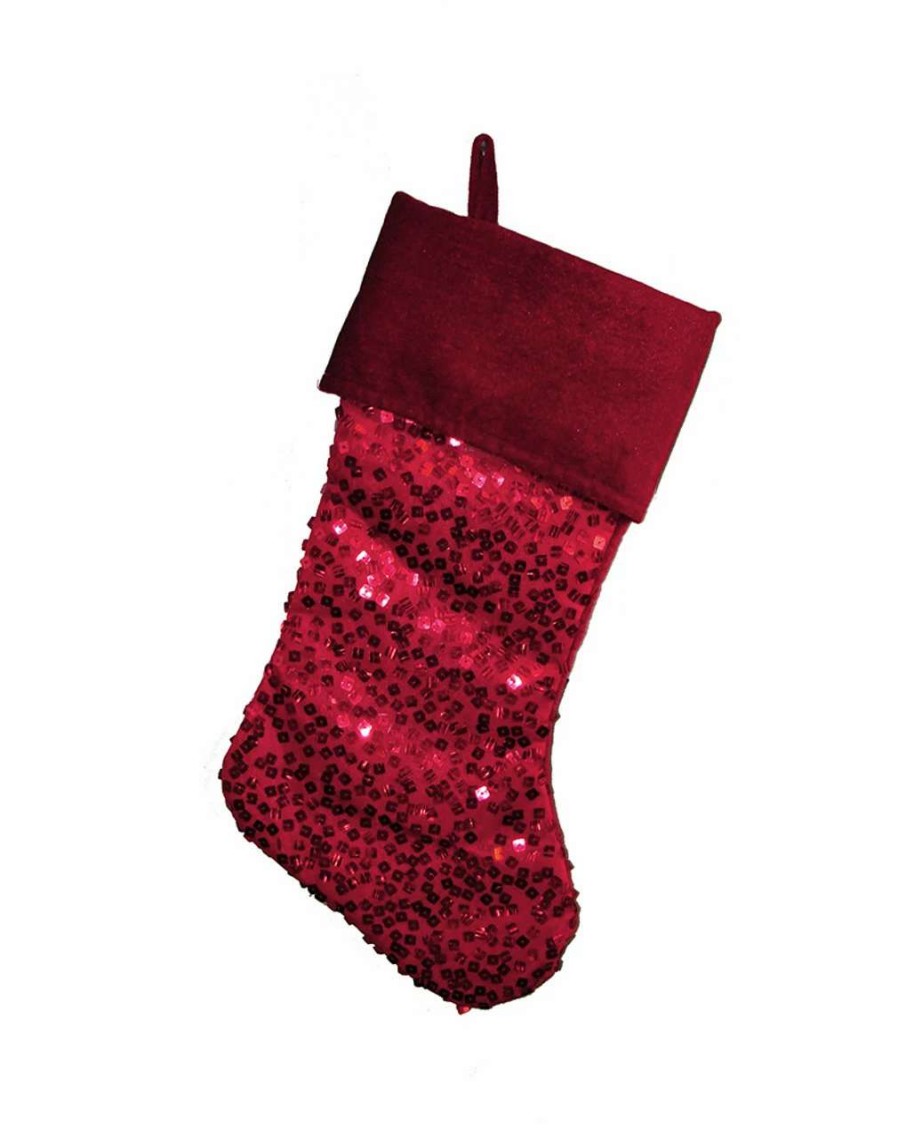 Stockings & Holders * | Northlight 19 Shiny Metallic Red Sequined Christmas Stocking With Velveteen Cuff