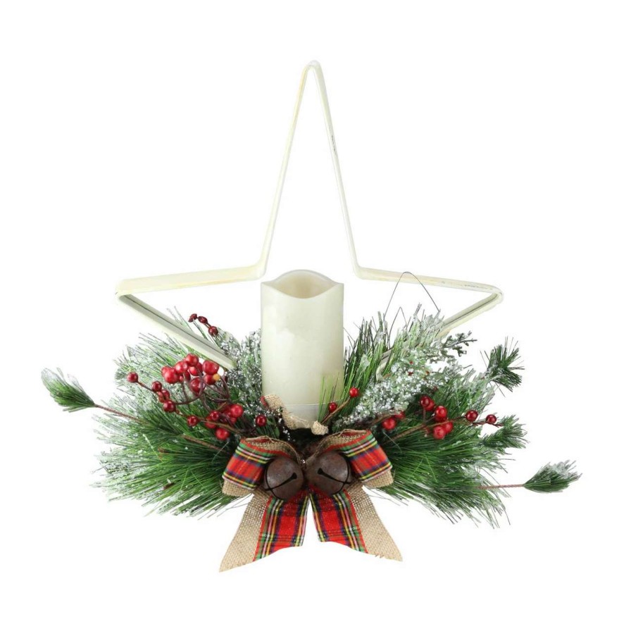 Candles & Lanterns * | Gerson Company/Gil Division 15 Battery Operated White And Green Christmas Star Candle Holder