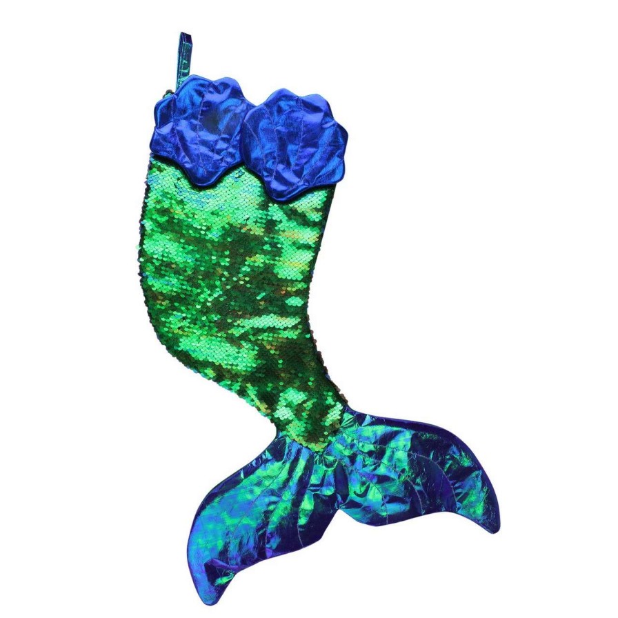 Stockings & Holders * | Northlight 24 Green And Black Sequined Iridescent Mermaid Christmas Stocking