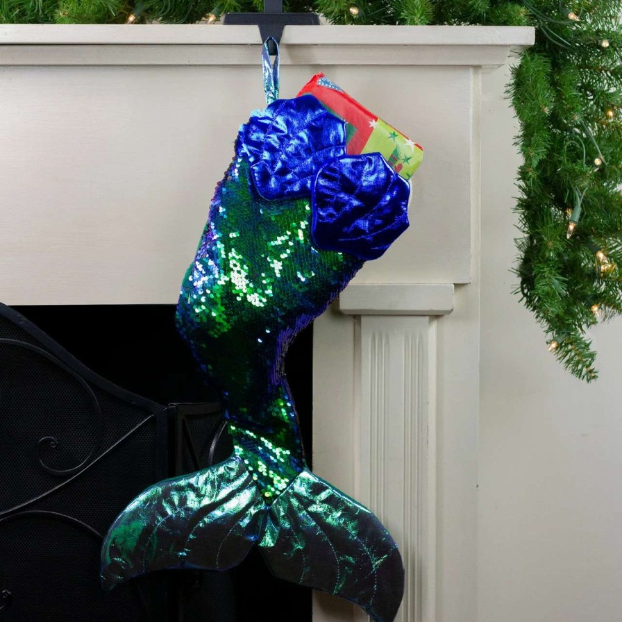 Stockings & Holders * | Northlight 24 Green And Black Sequined Iridescent Mermaid Christmas Stocking