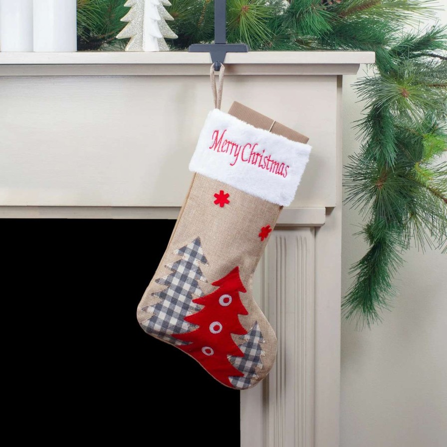 Stockings & Holders * | Northlight 19 Beige And Red Burlap "Happy Holidays" Forest Trees Christmas Stocking