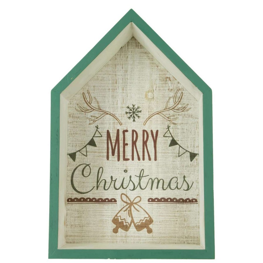 Christmas Village Sets & Accessories * | Northlight 11.75 Green Merry Christmas 3-D House Wall Sign