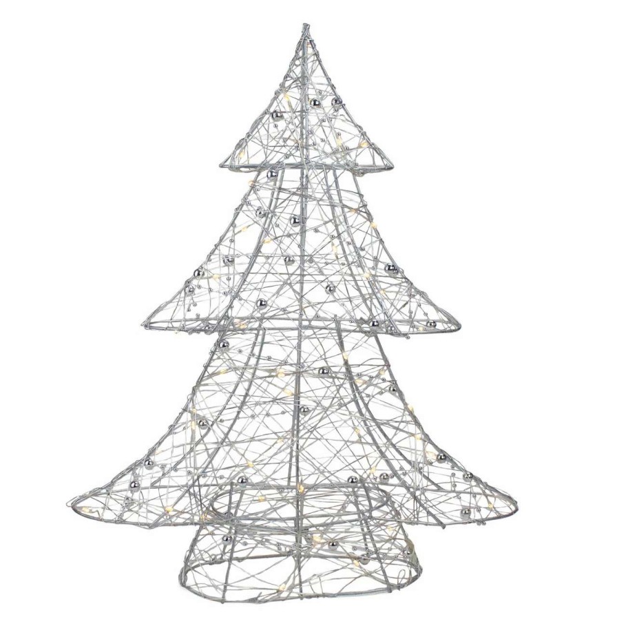 Christmas Table Top Trees * | Northlight 15.25 Led Lighted B/O Silver Wire And Bead Christmas Tree Warm White Lights