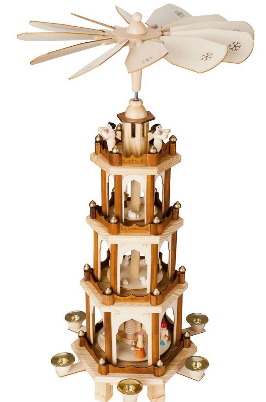 Candles & Lanterns * | Brubaker Christmas Pyramid 24 Inches 4 Tier Carousel With 6 Candle Holders And Hand Painted Figurines Designed In Germany