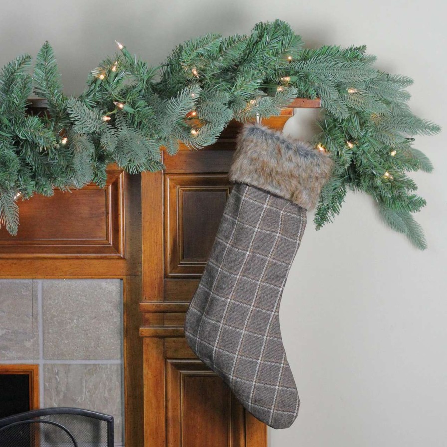 Stockings & Holders * | Northlight 17.5 Gray And Brown Plaid Christmas Stocking With Cuff