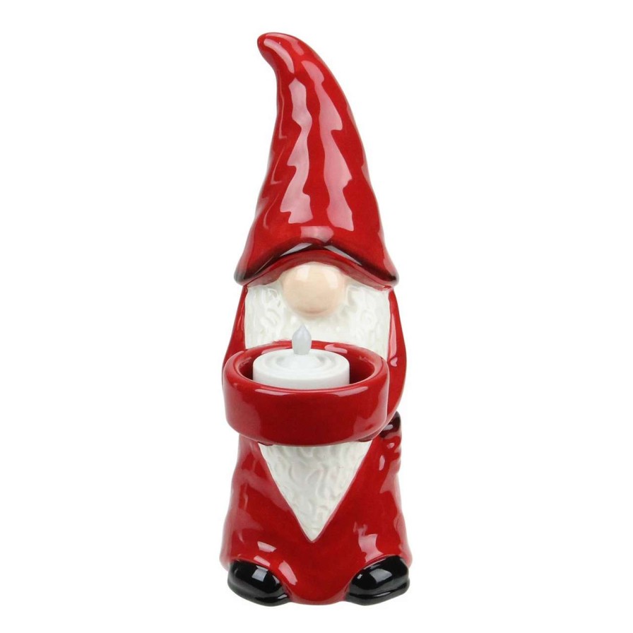 Candles & Lanterns * | Northlight 8.25 Red And White Ceramic Christmas Gnome Tealight Candle Holder