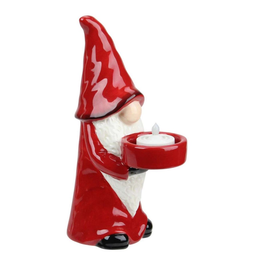 Candles & Lanterns * | Northlight 8.25 Red And White Ceramic Christmas Gnome Tealight Candle Holder