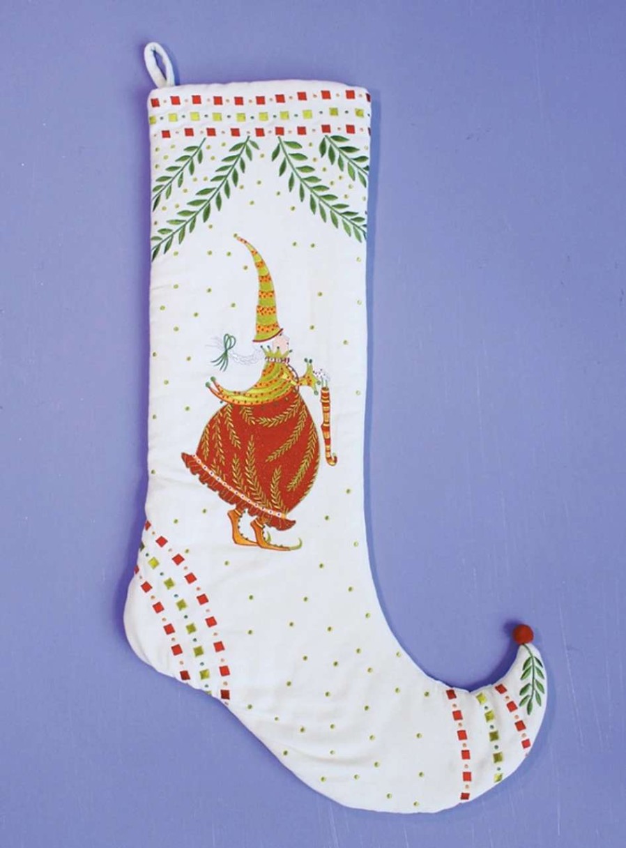 Stockings & Holders * | Patience Brewster 29 White And Red Embroider Mrs Santa Claus Christmas Stocking