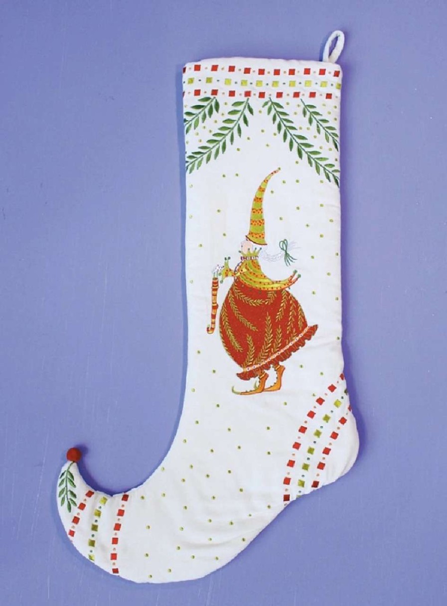 Stockings & Holders * | Patience Brewster 29 White And Red Embroider Mrs Santa Claus Christmas Stocking