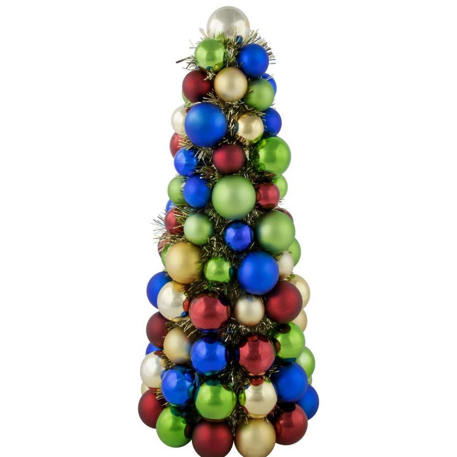 Christmas Table Top Trees * | Northlight 15.75 Multi-Color 3-Finish Shatterproof Ball Christmas Tree With Tinsel