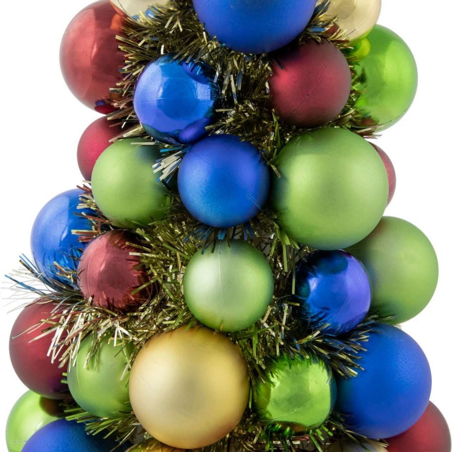 Christmas Table Top Trees * | Northlight 15.75 Multi-Color 3-Finish Shatterproof Ball Christmas Tree With Tinsel