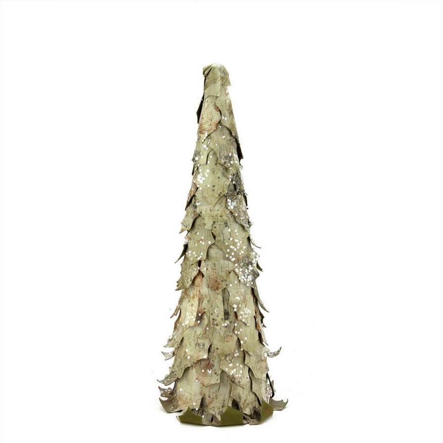 Christmas Table Top Trees * | A & B Floral 17.5 Gray And Brown Glittered Birch Leaf Cone Tree Christmas Tabletop Decor