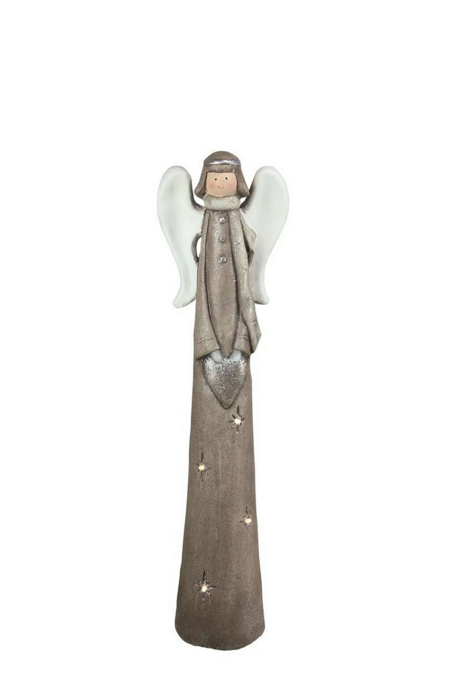 Figures * | Northlight 24 Brown And White Led Lighted Angel With Heart Christmas Tabletop Figurine