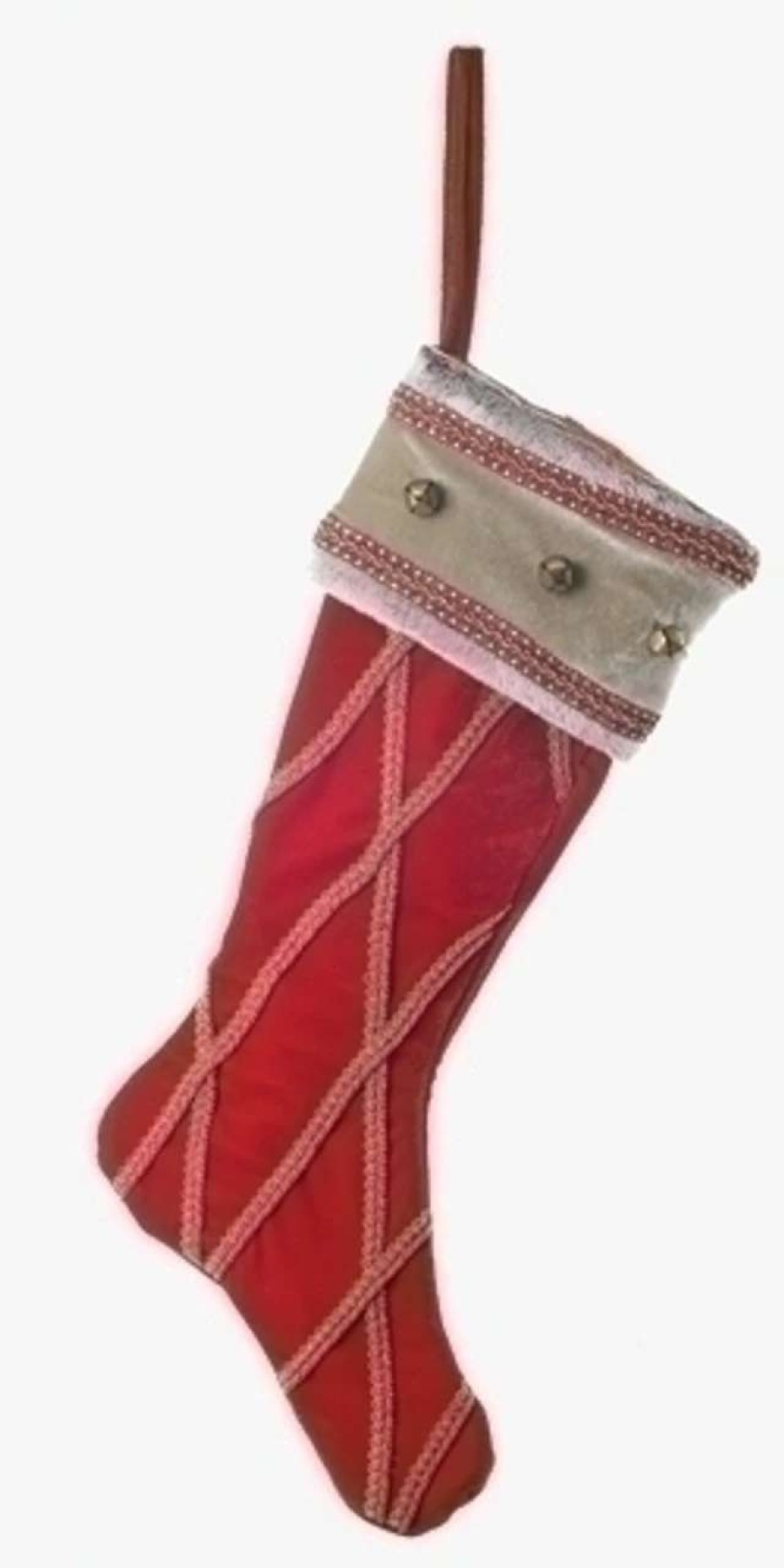 Stockings & Holders * | Roman 26 Red And Beige Embroidered Jingle Bell Christmas Stocking