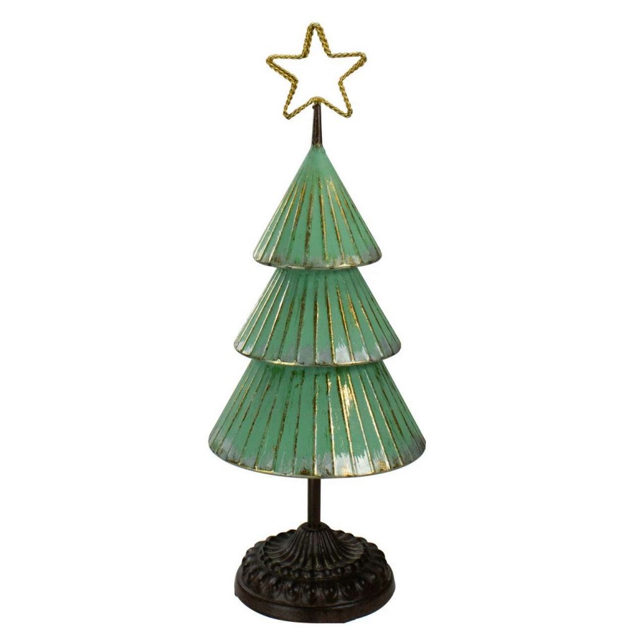 Christmas Table Top Trees * | Northlight 17 Rustic Green And Gold Tabletop Christmas Tree With A Cutout Star Topper